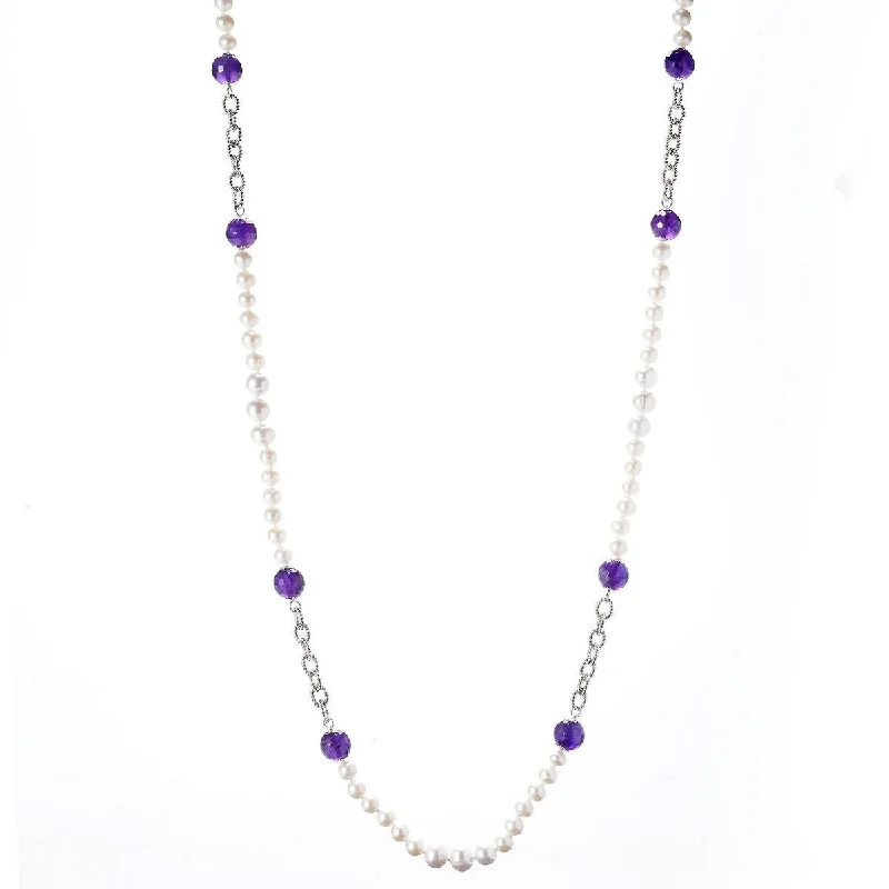 Raised bar necklaces-Dallas Prince Sterling Silver 40" Freshwater Cultured Pearl & Gemstone Necklace