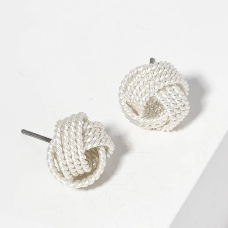 Thick hoop earrings-Silver Chunky Rope Love Knot Stud Earrings