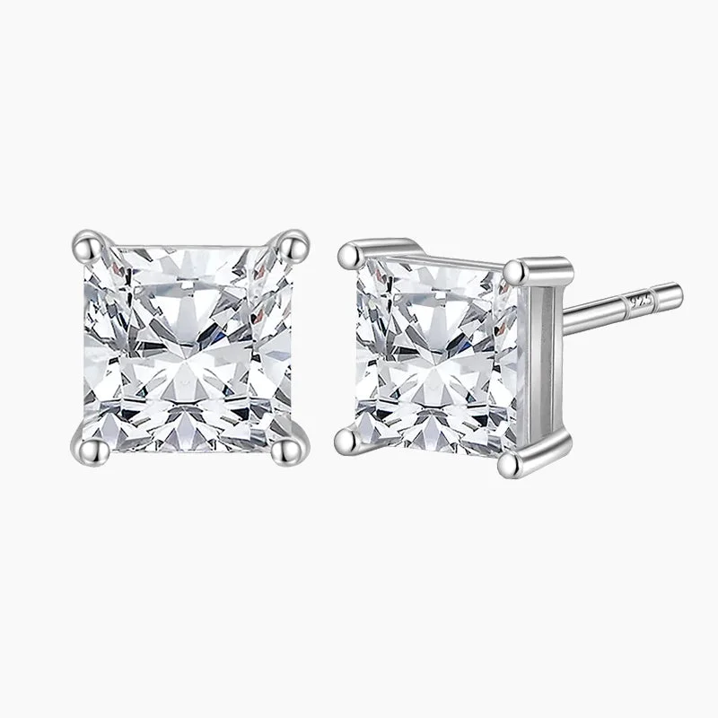 Trekker braid earrings-Sliver Cubic Zirconia Square Stud Post Earrings