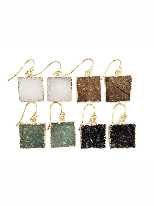 Light clay earrings-Double Druzy Square Earrings