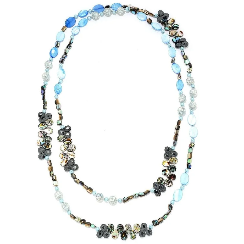 Multi-layer necklaces-"Gems of the Sea" 72" Blue Mother-of-Pearl Endless Bead Necklace