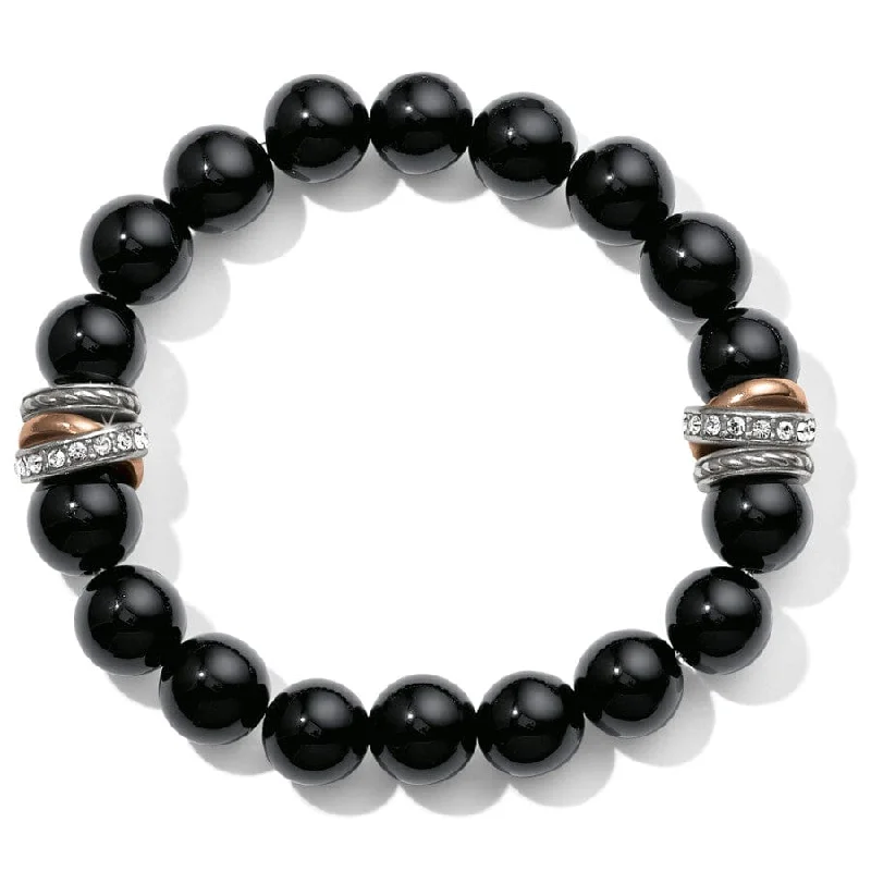 Light clay bangles-Neptune's Rings Black Agate Stretch Bracelet