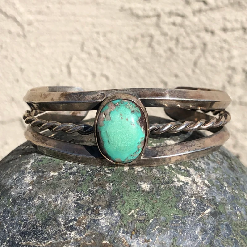 Gem strand bangles-Vintage Navajo Cripple Creek Turquoise Cuff Bracelet