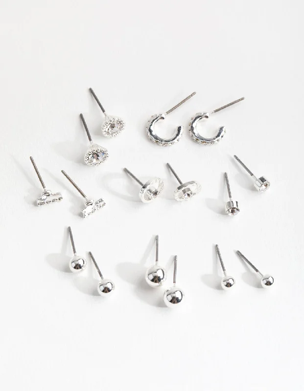 Layered tier earrings-Silver Mini Hoop & Stud 8-Pack Earring