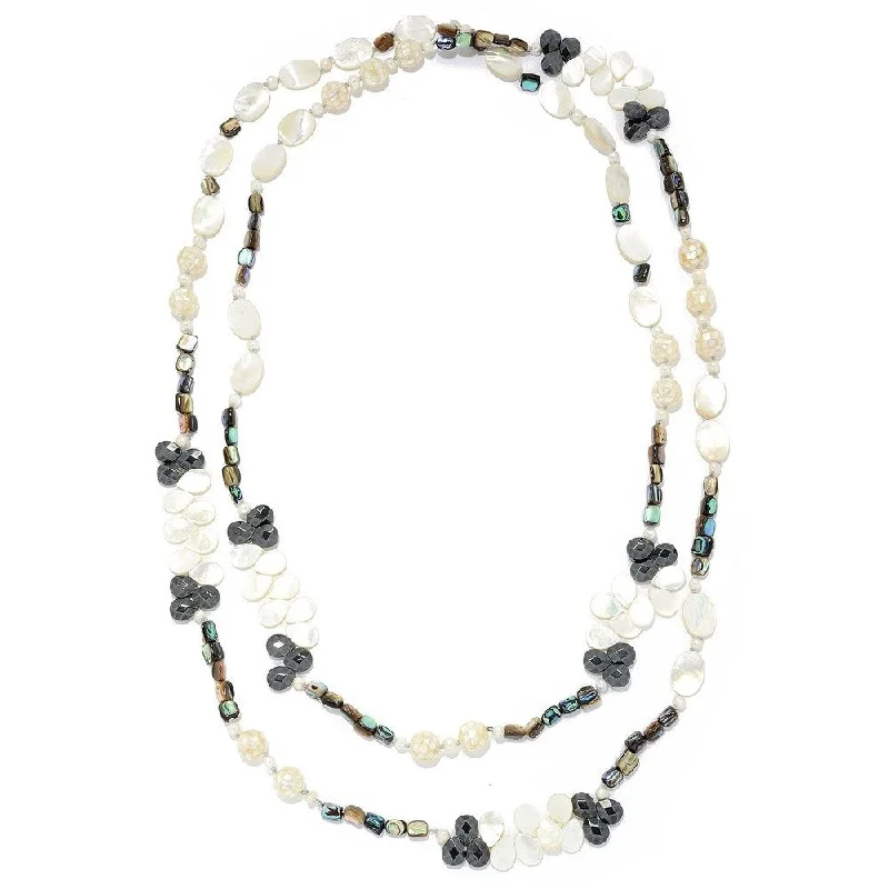 Bead braid necklaces-"Gems of the Sea" 72" White Mother-of-Pearl Endless Bead Necklace