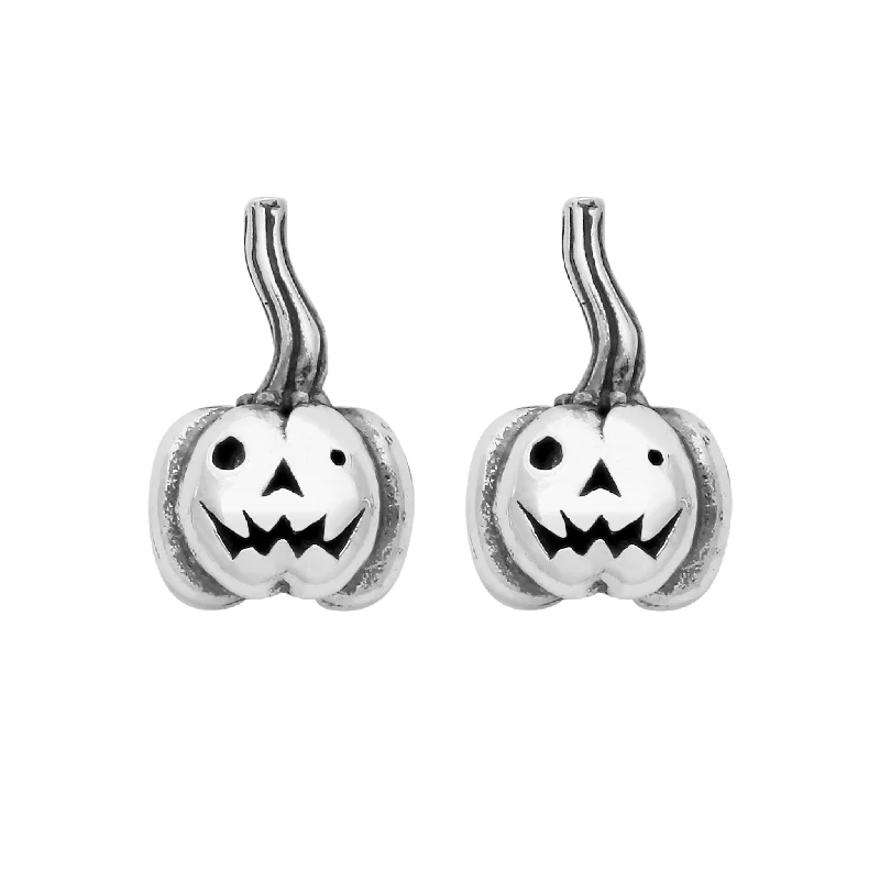 Playful pair earrings-ROLY the PUMPKIN - Sterling Silver Studs