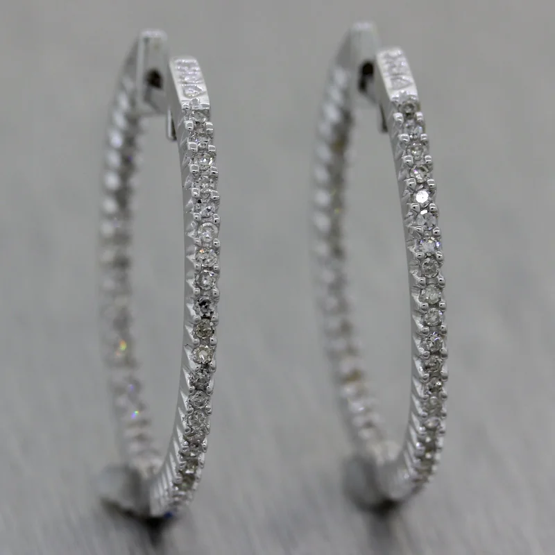 Cedar wood earrings-Modern 18k White Gold 0.40ctw Diamond In & Out Hoop Earrings