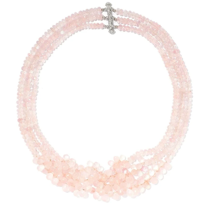 Emerald drop necklaces-Dallas Prince Sterling Silver 20" Rose Quartz 3-Strand Beaded Necklace. Collection: Dallas Rocks