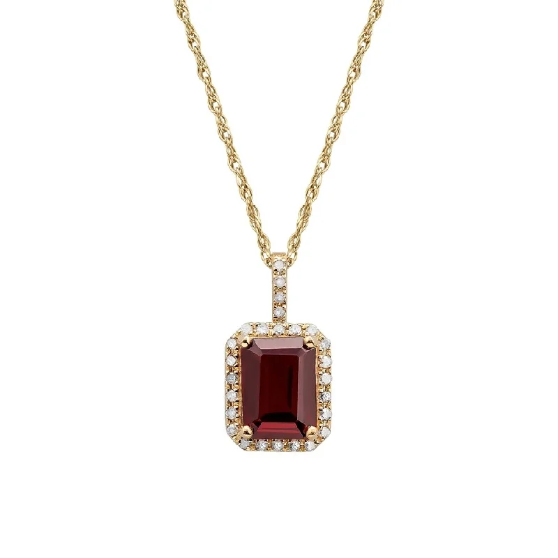 Soft thread necklaces-Viducci 10k Yellow Gold Garnet and Diamond Halo Necklace