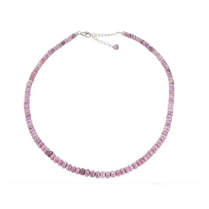 Ethnic tassel necklaces-Sterling Silver 18" Pink Sapphire Beaded Necklace