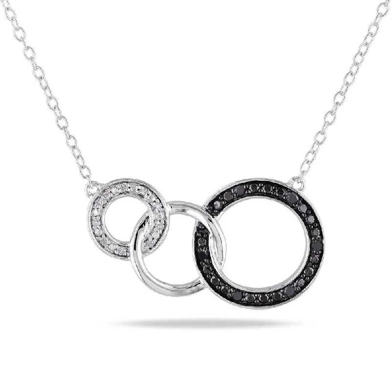 Spiral knot necklaces-Miadora Sterling Silver Black and White Diamond Circle Necklace