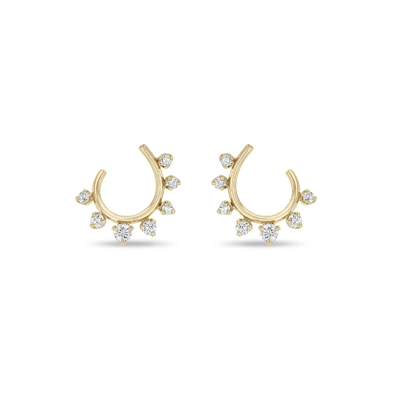 Light drop earrings-14k Graduated Prong Diamond Front to Back Circle Hoops