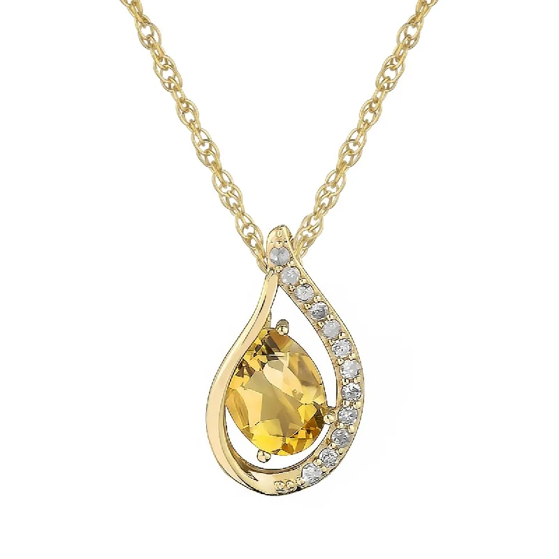 Chic art necklaces-Viducci 10k Yellow Gold Genuine Oval Citrine and Diamond Halo Drop Pendant Necklace