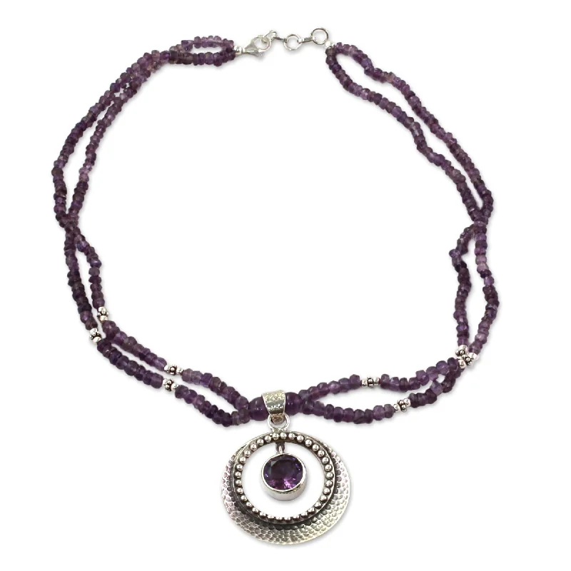 Galaxy charm necklaces-Handmade Sterling Silver Beautiful Essence Amethyst Pendant Necklace (India)