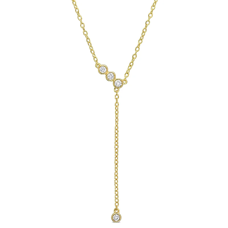 Secure clasp necklaces-Eternally Yours 1/8ct TW Lab-Grown Diamond Lariat Y-Necklace in 18k Yellow Gold Plated Sterling Silver