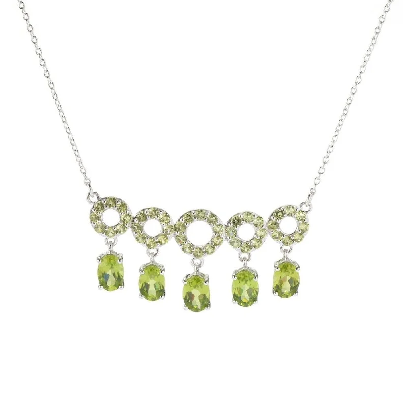 Pixie wing necklaces-Sterling Silve Peridot Gem Circle Bar Necklace 17"L w/ 3" Extender - gerrn