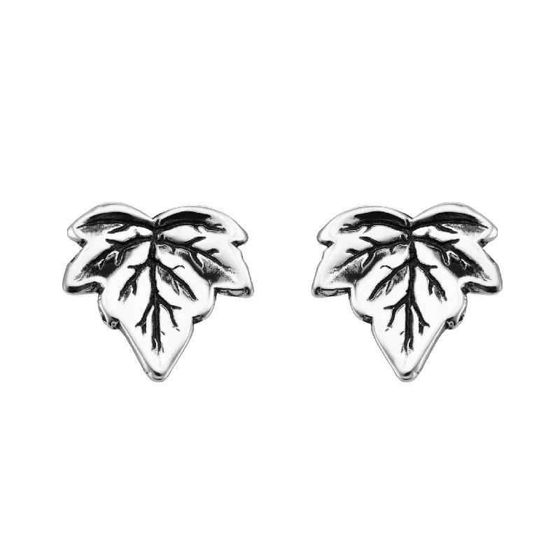 Glossy silver earrings-HEDERA - Sterling Silver Studs