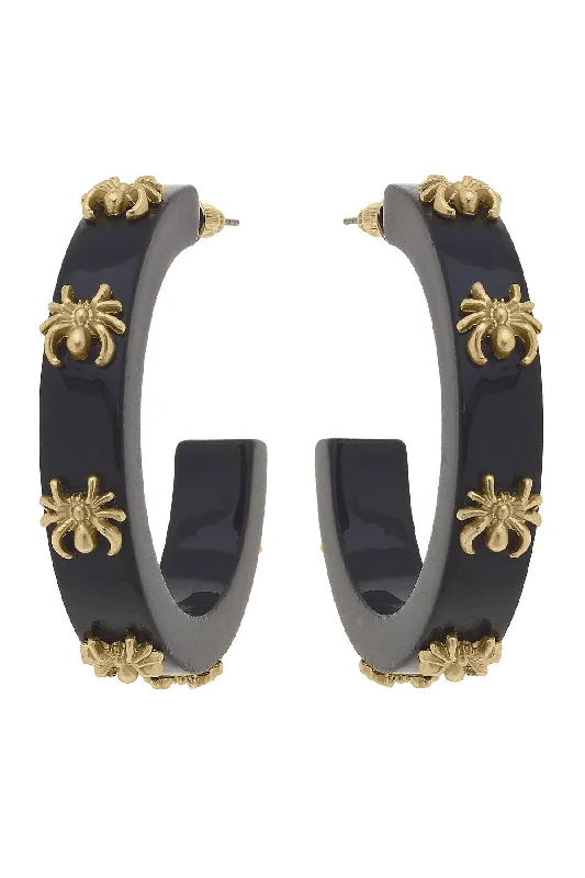 Deco style earrings-Stephanie Spider Resin Hoop Earrings