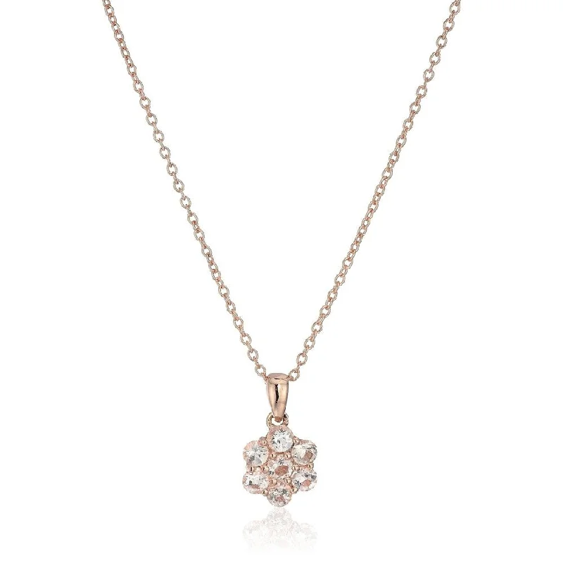 Victorian style necklaces-Rose Gold Plated Silver Morganite Flower Pendant Necklace 18" - Pink