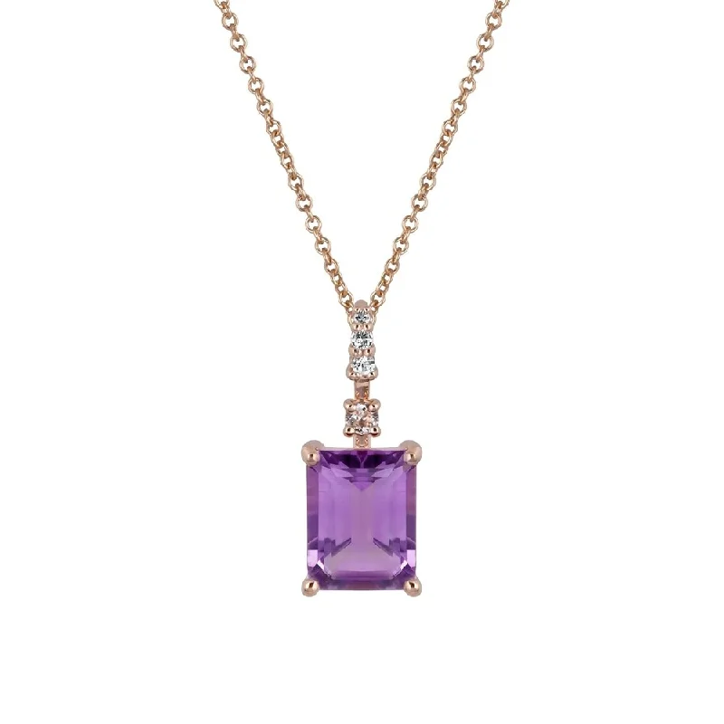 Multi-birthstone necklaces-Viducci 10k Rose Gold Genuine Emerald-Cut Amethyst Pendant Necklace