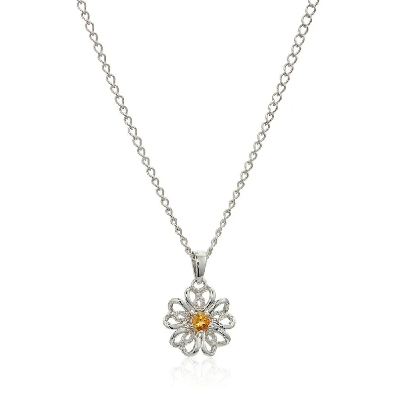 Smooth pendant necklaces-Sterling Silver Citrine Black Flower Pendant Necklace, 18" - Yellow