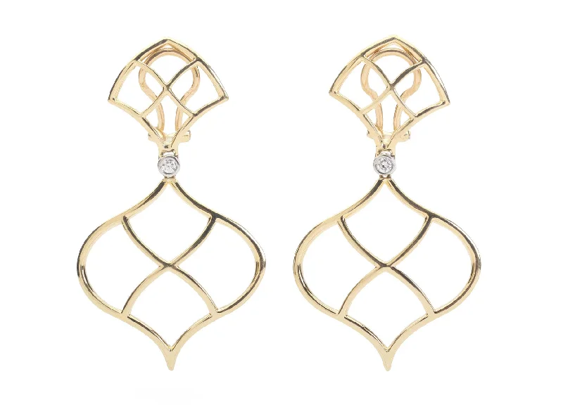 Smooth drop earrings-18kt Yellow Gold Woven Gold Drop Earrings for clip or pierced