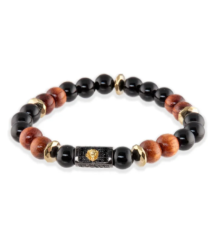 Secure clasp bangles-Onyx, Koa, Gold Hematite Bracelet by Bergan