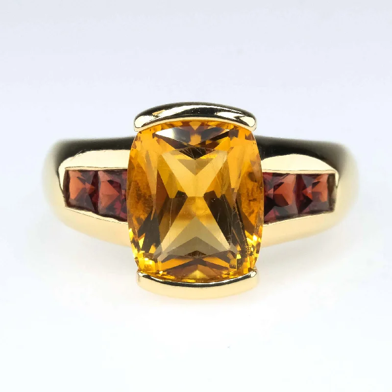 Satin silver engagement rings-2.22ctw Cushion Citrine with Garnet Accented Gemstone Ring in 10K Yellow Gold