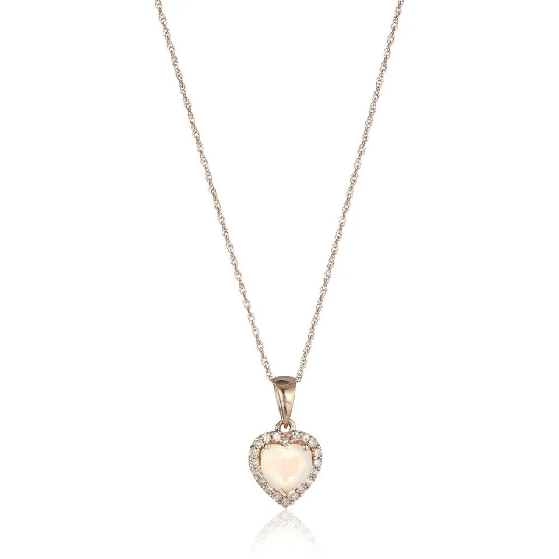 Elegant design necklaces-10k Rose Gold Ethiopian Opal Heart and Diamond Pendant Necklace, 18"