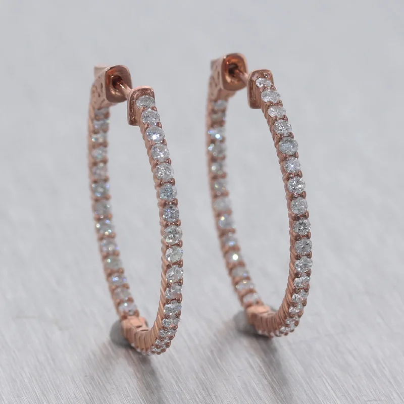 Reef knot earrings-Modern 14k Rose Gold 2.03ctw Diamond In & Out Hoop Earrings