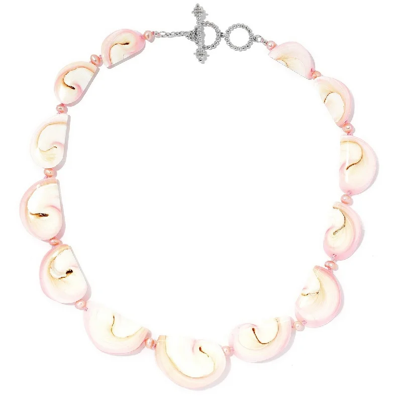 Topaz drop necklaces-Dallas Prince Designs Sterling Silver Pink Conch Shell & Cultured Pearl Toggle Necklace.