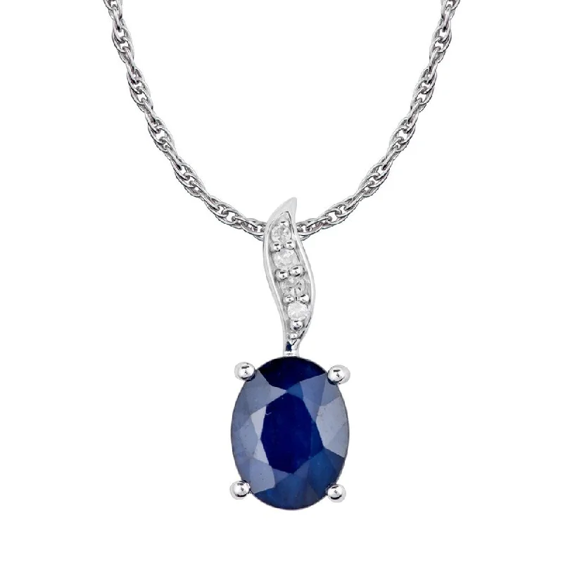 Linen cord necklaces-Viducci 10k White Gold Genuine Oval Sapphire and Diamond Pendant Necklace