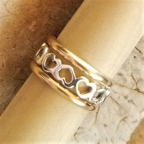 Java tile engagement rings-Heart (sterling silver) & Bands (14K gold-filled)