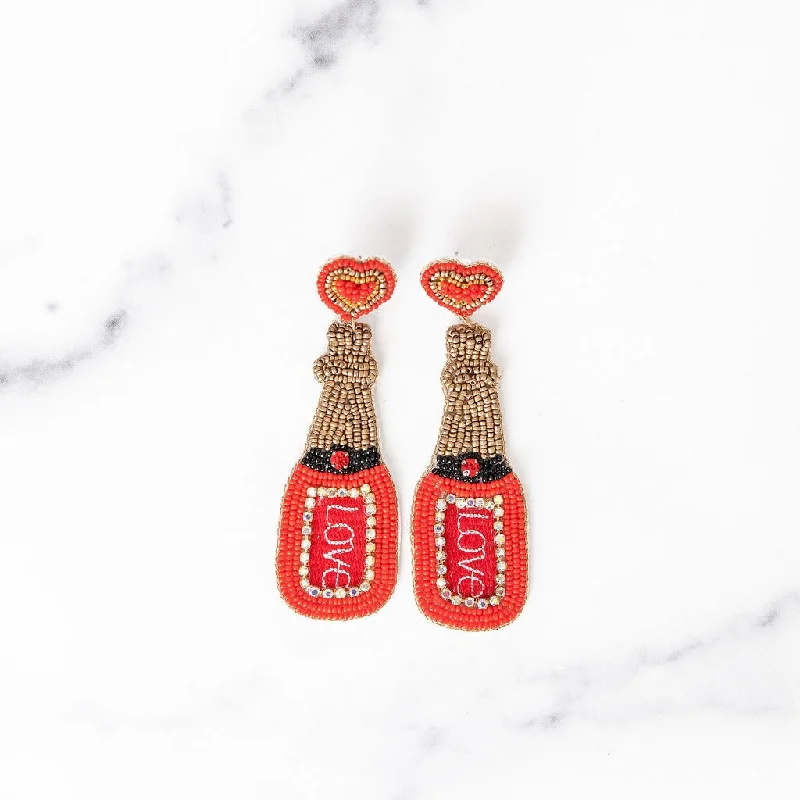 Leaf design earrings-LOVE Bubbly Beaded Earrings | Red