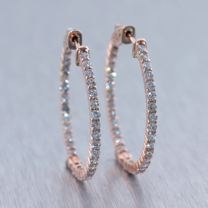 Square stud earrings-14k Rose Gold 2.60ctw Diamond In & Out Hoop Earrings