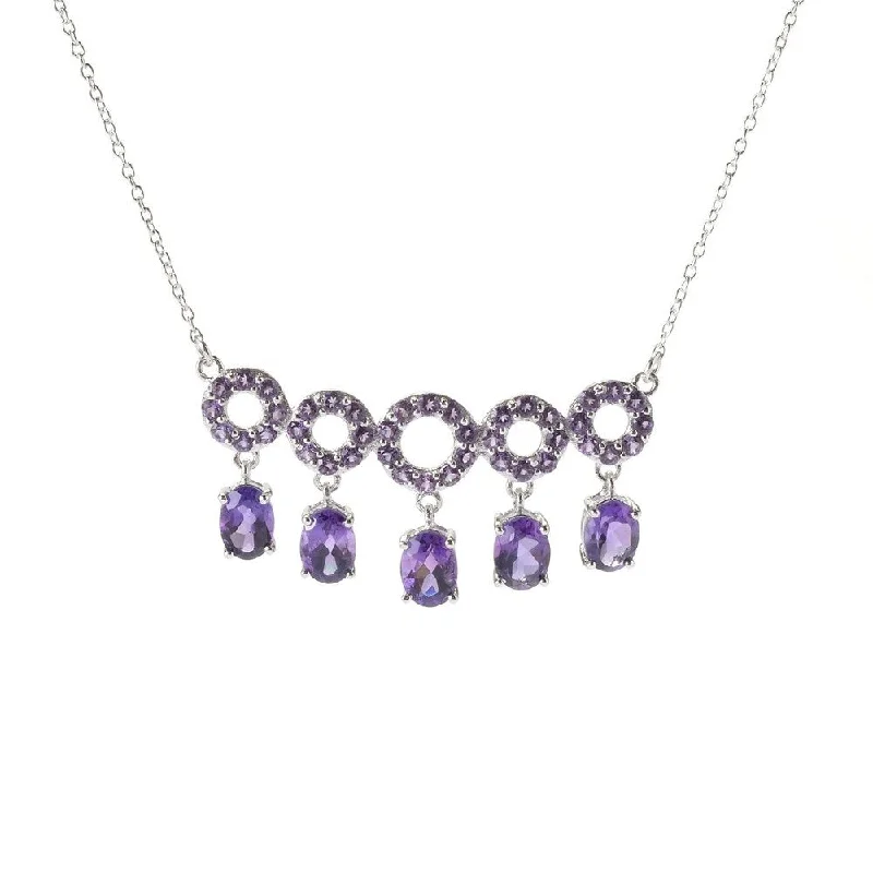 Soft thread necklaces-Sterling Silver Amethyst Circle Bar Necklace