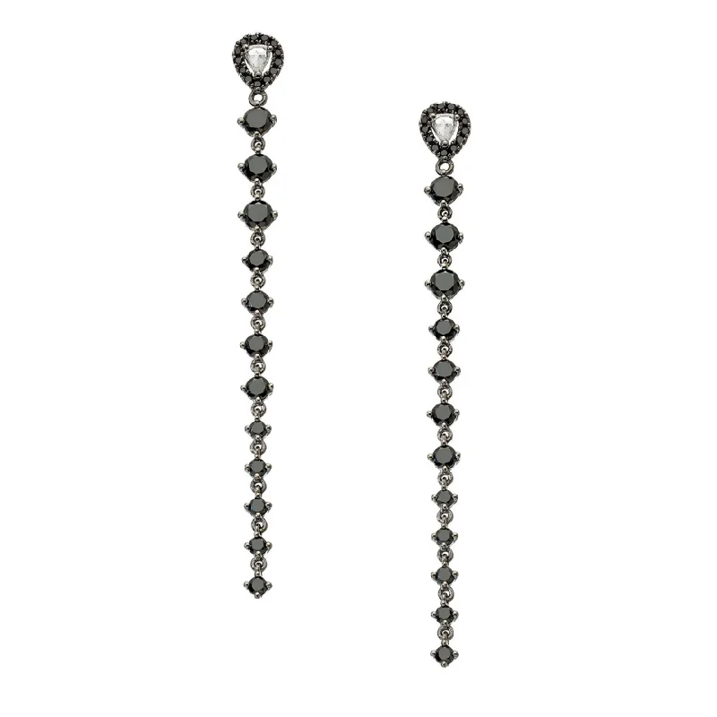 Java tile earrings-Leigh Earrings Silver Black Diamonds