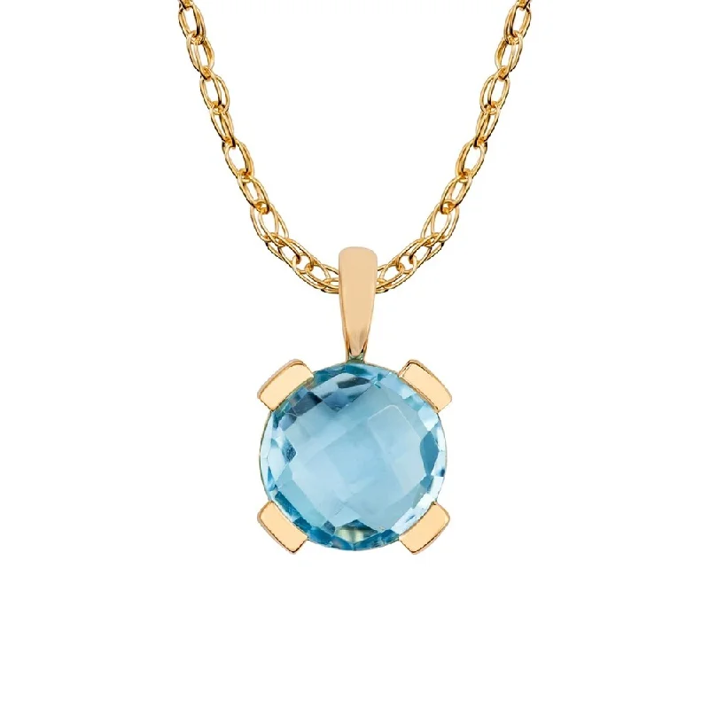 Thai style necklaces-Viducci 10k Yellow Gold Genuine Round Blue Topaz Pendant Necklace