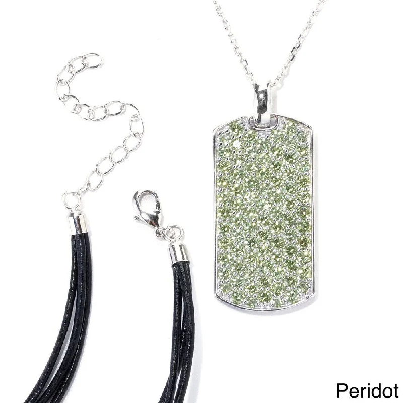 Haze glass necklaces-Sterling Silver Pave Gemstone Necklace with Chain and Cord