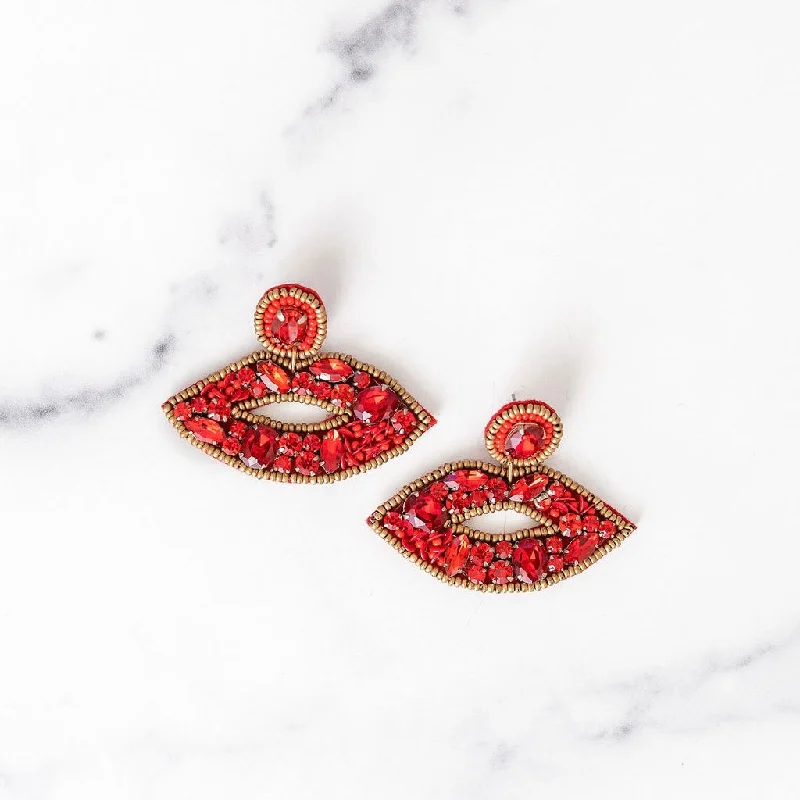 Fine triangle earrings-Jeweled Lip Earrings