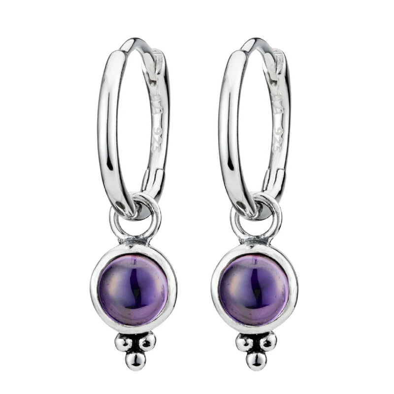 Spinel earrings-SATELLITE - Amethyst and Sterling Silver Hoops