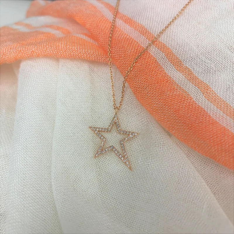 Fox charm necklaces-Joelle Diamond Star Necklace 1/5 CTTW 14K Rose Gold 16-inch