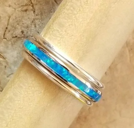 Luxe diamond engagement rings-Thin Bands & Blue Opal Channel (Select Band Style)