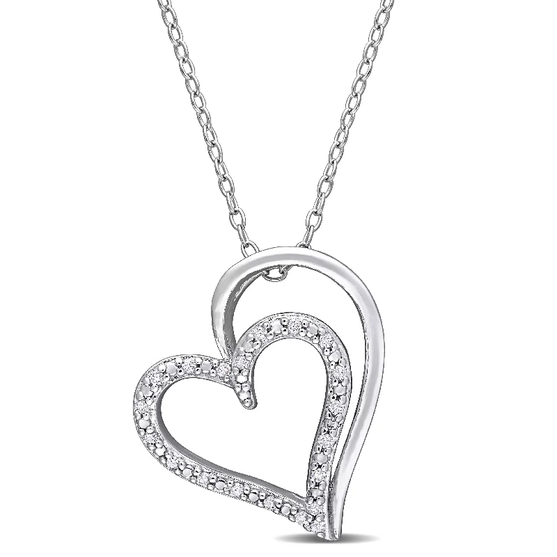 Wide bib necklaces-Miadora Sterling Silver 1/10ct TDW Diamond Double Heart Necklace