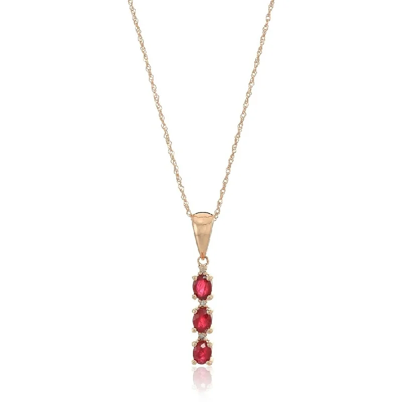 Secure clasp necklaces-10k Rose Gold Genuine Ruby And Diamond 3-Stone Pendant Necklace, 18"