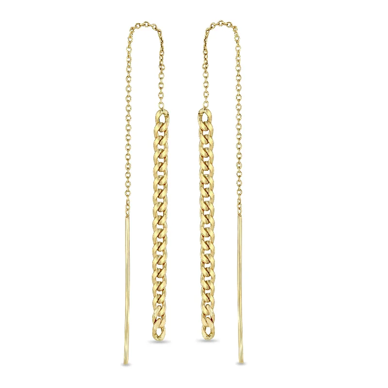 Thin hoop earrings-14k Gold Small Curb Chain Drop Threaders