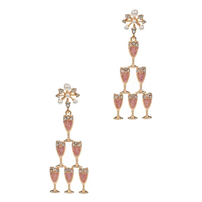 Flat badge earrings-Champagne Glass Tower Shaped Post Earring