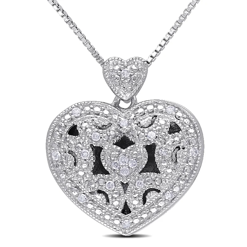 Baroque pearl necklaces-Miadora Sterling Silver 1/10ct TDW Diamond Heart Locket Necklace