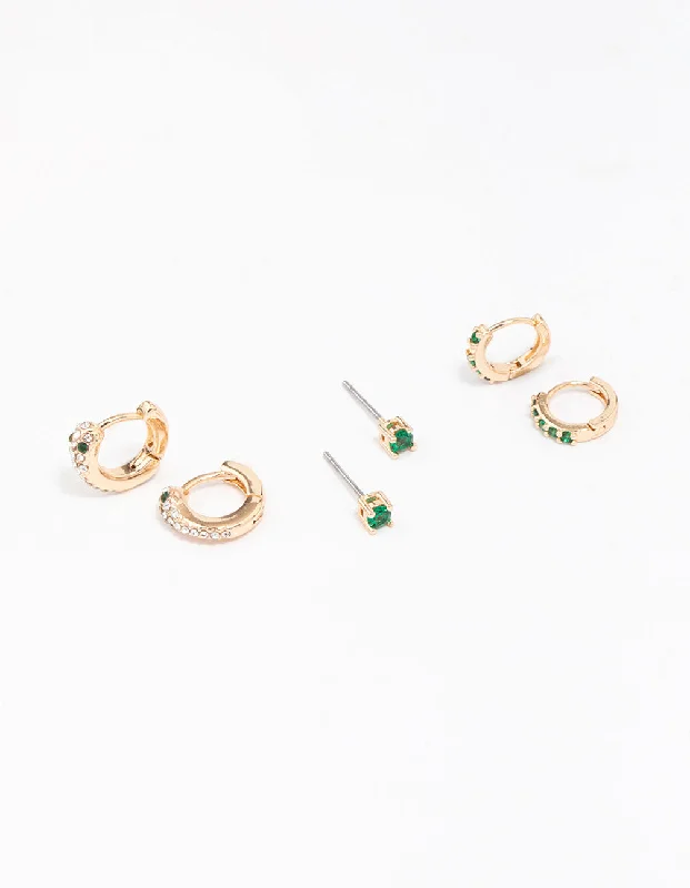 Spinel earrings-Gold Dainty Earring 3-Pack