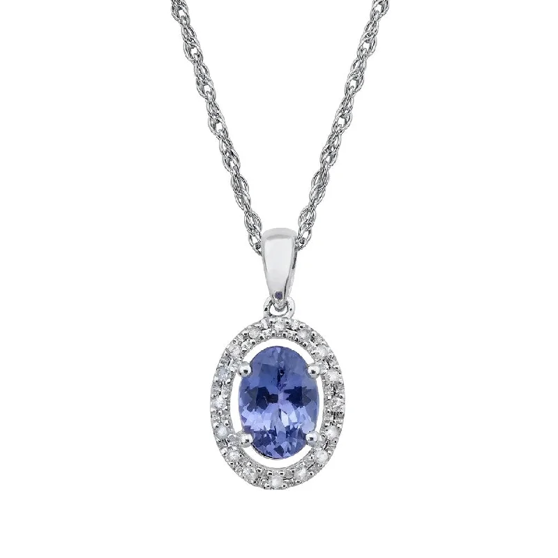 Worn medallion necklaces-Viducci 10k White Gold Oval Genuine Tanzanite and Diamond Necklace